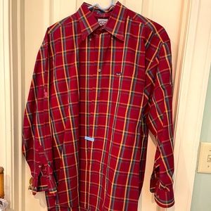 Red Yellow Green Plaid Faconnable Shirt XL